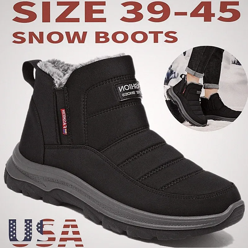 Winter Ankle Snow Boots Men's Outdoor Insulated Waterproof Fur Lining Warm Shoes