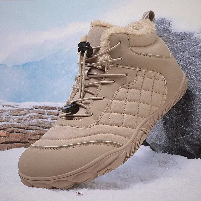 Winter Booties Outdoor Waterproof Barefoot Boots for Men Plush Warm Snow Shoes