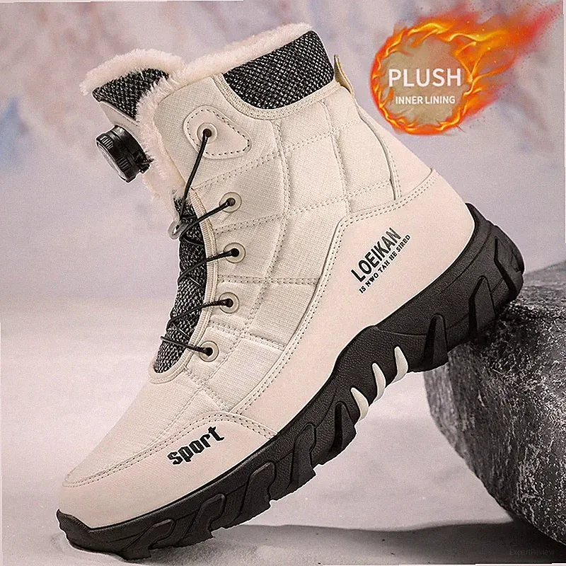 Winter High-Top Men Fleece-Lined Thickened Snow Boots Outdoor Warm Hiking Shoes