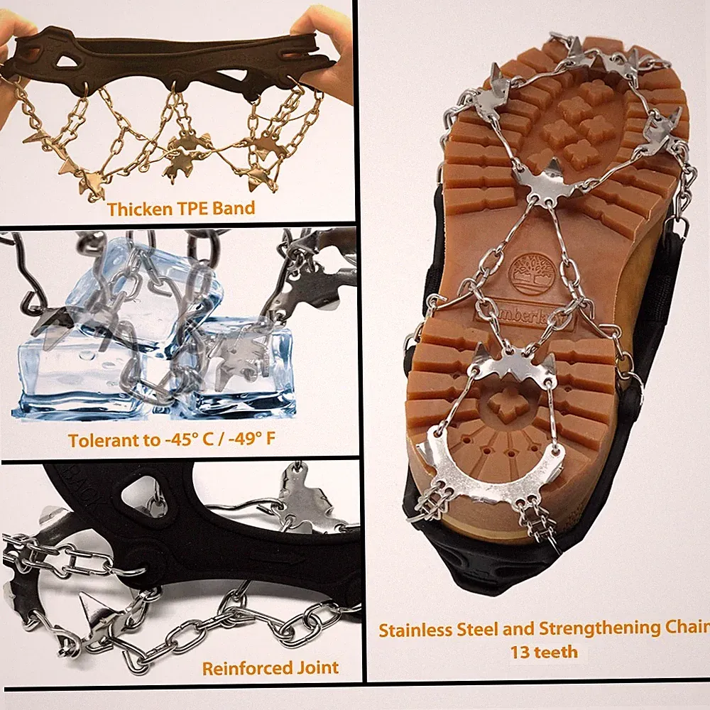 Winter Ice Snow Grip Crampons Anti-Slip Studded Cleats for Boots Shoes Men Women