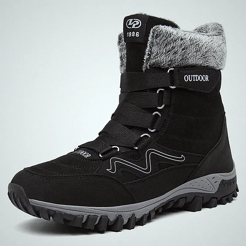 Winter Men's Warm Plush Snow Boots High Top Hiking Shoes Non-slip Mid-Calf Boots