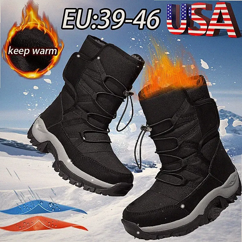 Winter Men Snow Boots with Fleece Lining for Warmth and Anti Slip Midsole Boots
