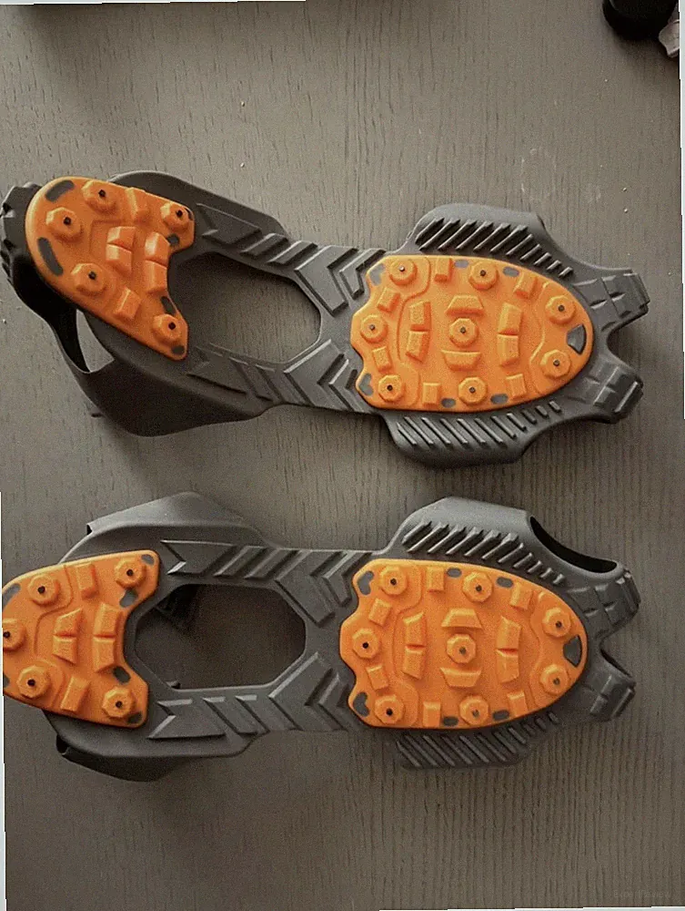 Winter Walking Ice Cleats Boot Traction Grips Pair Black Gray Orange