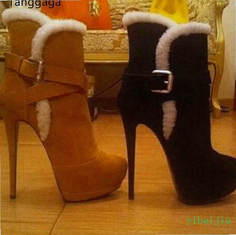 Winter Women's Lined Ankle Boots Stilettos Super High Heel Snow Party Shoes Lady