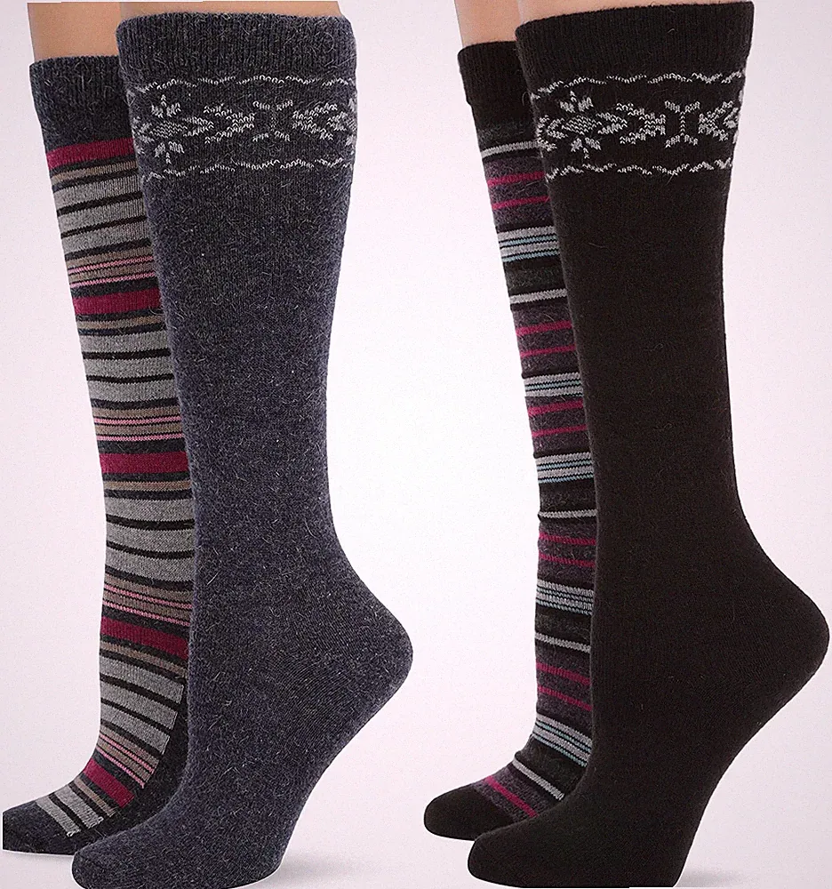 Wise Blend Womens Warm Stripe Pattern Knee High Boot Long Tall Socks 2 Pair