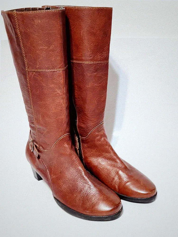WOLKY 32010 Tall Riding Leather Red Brown Zip Up Block Heel Boots Wms 42EU 11US