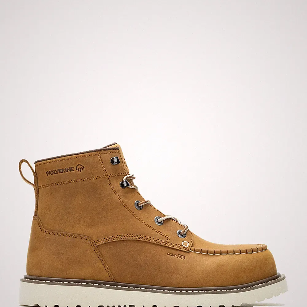 Wolverine Men Trade Wedge Unlined 6" Moc-Toe Composite-Toe Work Boot Shoes