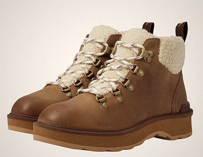 Woman's Hiking SOREL Hi-Line™ Hiker Cozy Boots Shearling Lined Tan Leather Sz 11