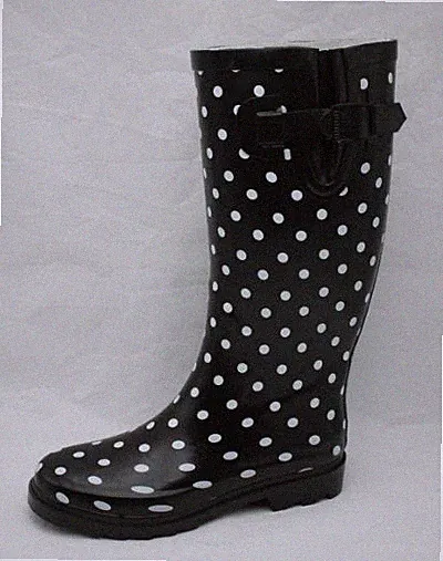 woman's Rain Boots - MST-7090 Lady Rubber Rain Boot black polka dot
