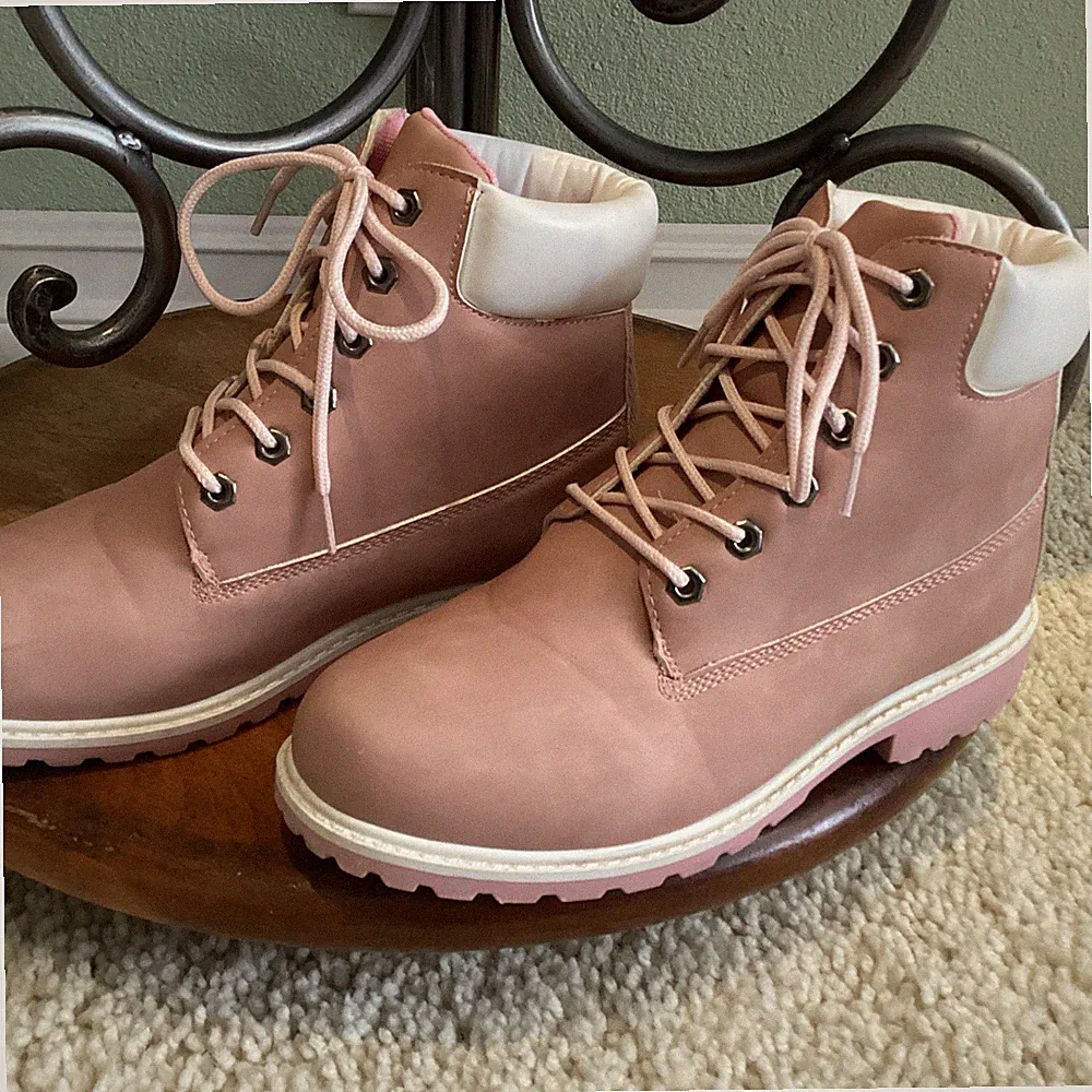 WOMANS PINK ANKLE FASHION HIKING BOOTS DESERT TRAIL COMBAT WALKING SZ 10.5