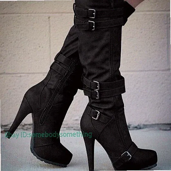 Women Boots Nightclub Side Zip High Heel Stiletto Platform Knee High Boot US