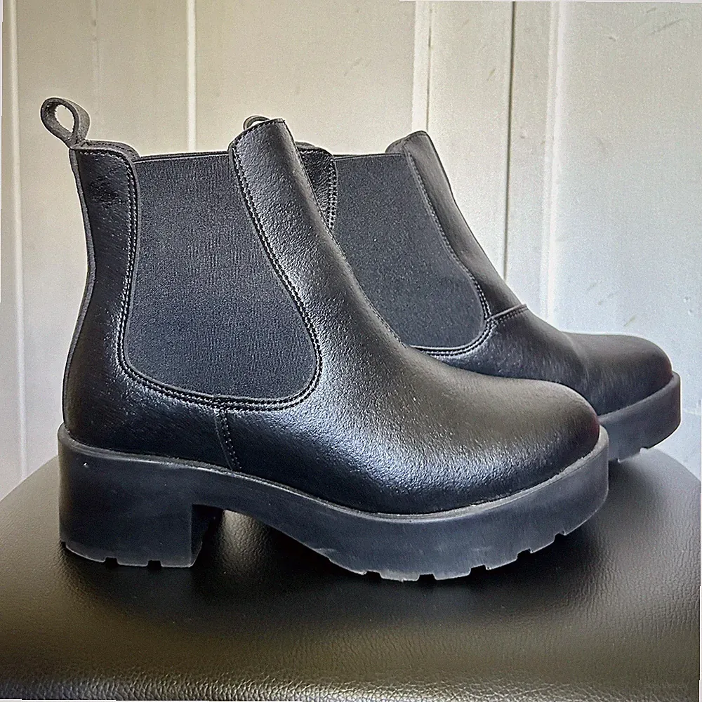 Women Chelsea ankle boots $95 Black Vegan Leather Made in UK size 36