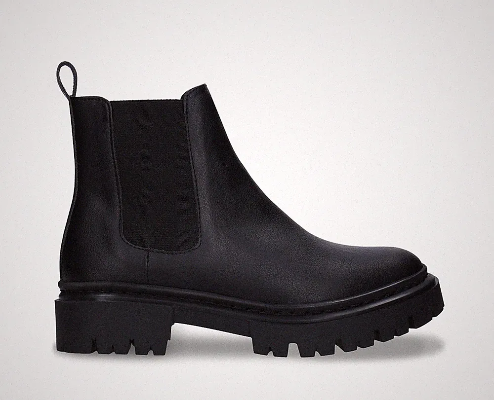 Women chelsea boots black vegan leather ankle with plain toe confident style