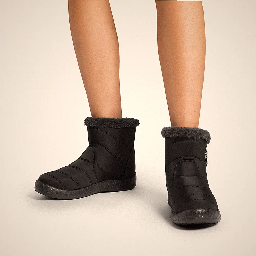 Women Faux Fur Lined Snow Boots Zip Up Comfortable Lightweight Outdoor Booties