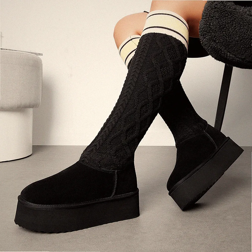 Women Fuzzy Snow Boots Knit Outdoor Indoor Comfort Knee High Snow Boots