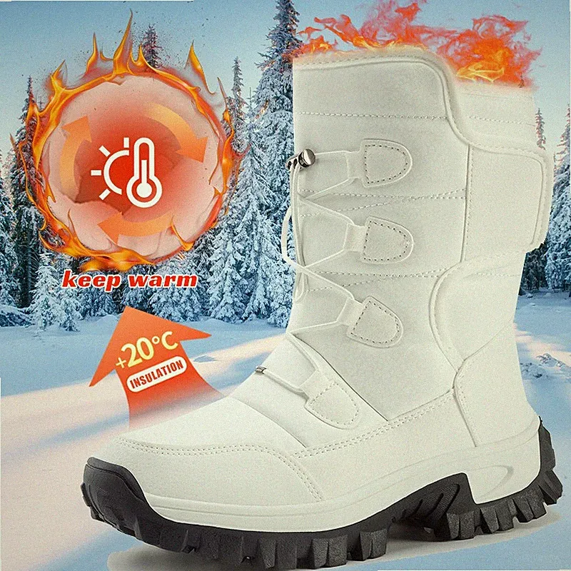 Women Plush Snow Boots High Top Winter Outdoor Waterproof Anti-Slip Hiking Boots