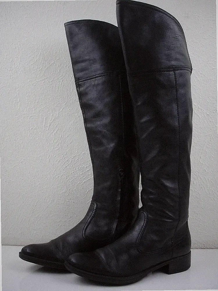 Women's 6 36 Geox Mendi Stivali Black Leather OTK Boots Over The Knee High Tall