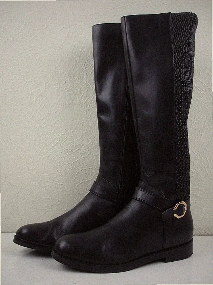 Women's 6.5 B M Cole Haan Leela Grand Riding Boots Black Leather Knee High Zip