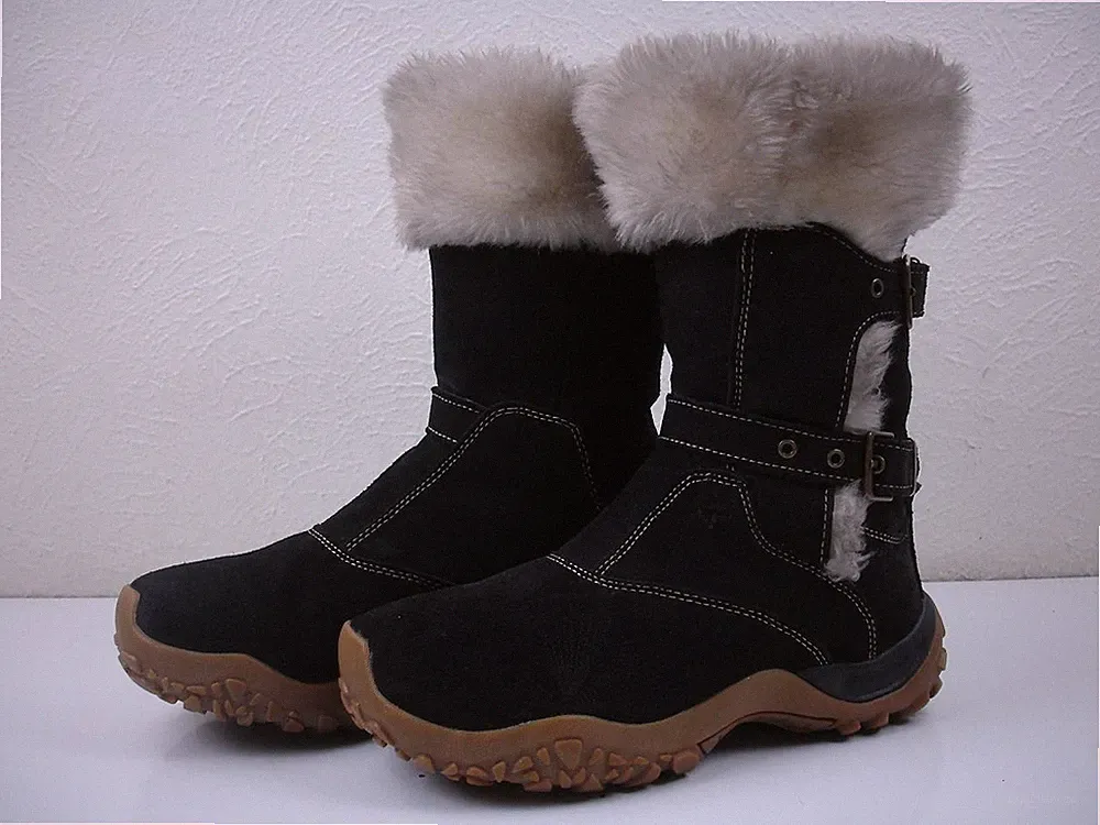 Women's 6.5 M Salomon Lhasa Winter Boots Black Suede Leather Faux Fur Trim Snow