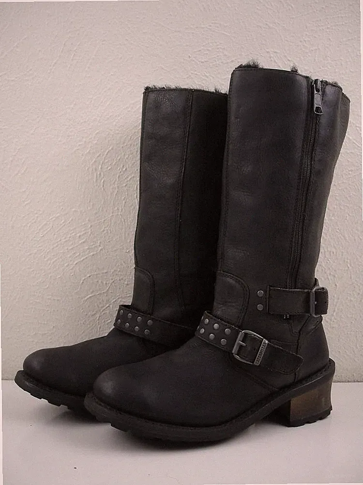 Women's 8.5 M Caterpillar Florencia Black Waterproof Faux Fur Motorcycle Boots