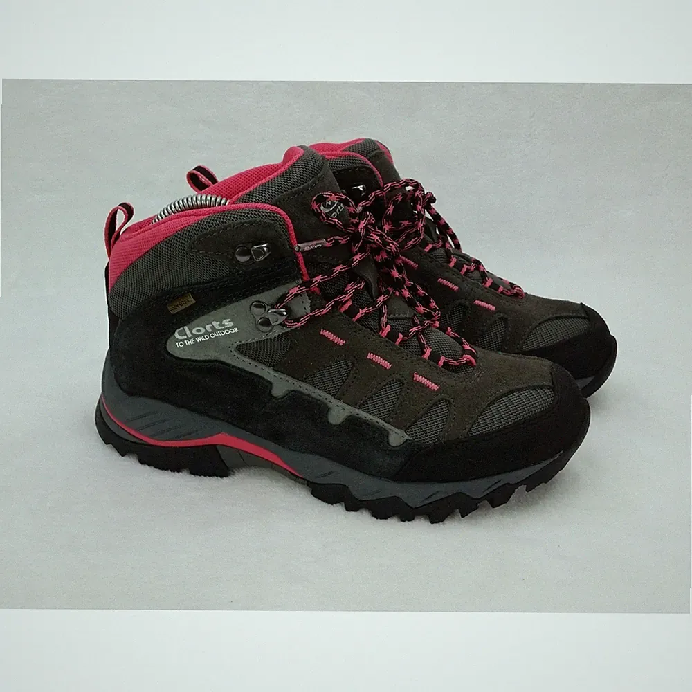 Women's CLORTS HKM-823E All Terrain Gray Pink Suede Hiking Trail Boots Shoes 7.5