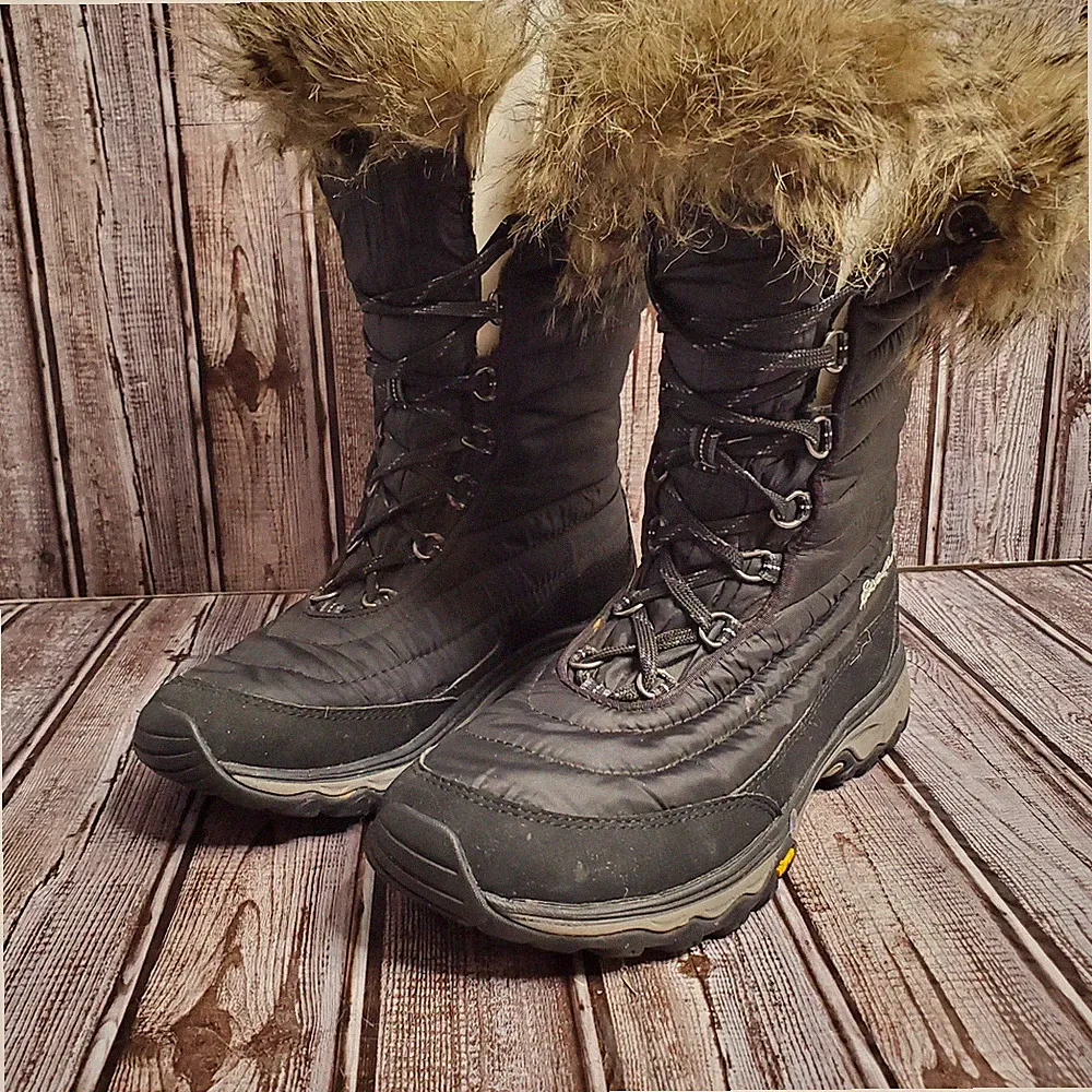 Women's Eddie Bauer Snow Boots Black Waterproof Vibram Sole High Top Size 8