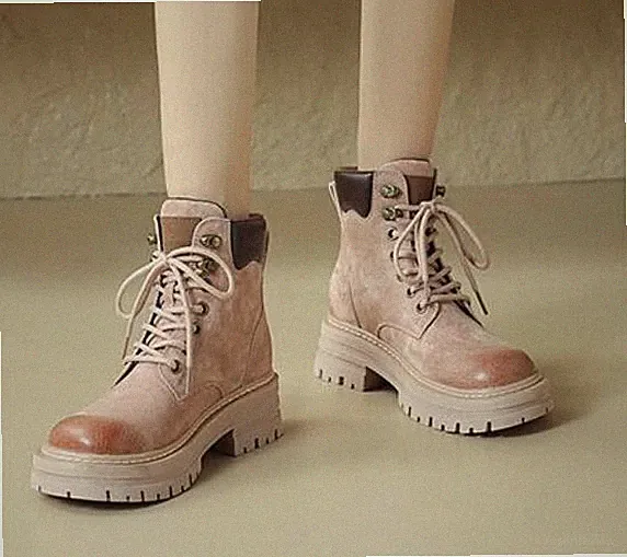 Women's Fashion Genuine Leather Thick Sole Hiking Shoes Boots Ankle Boot