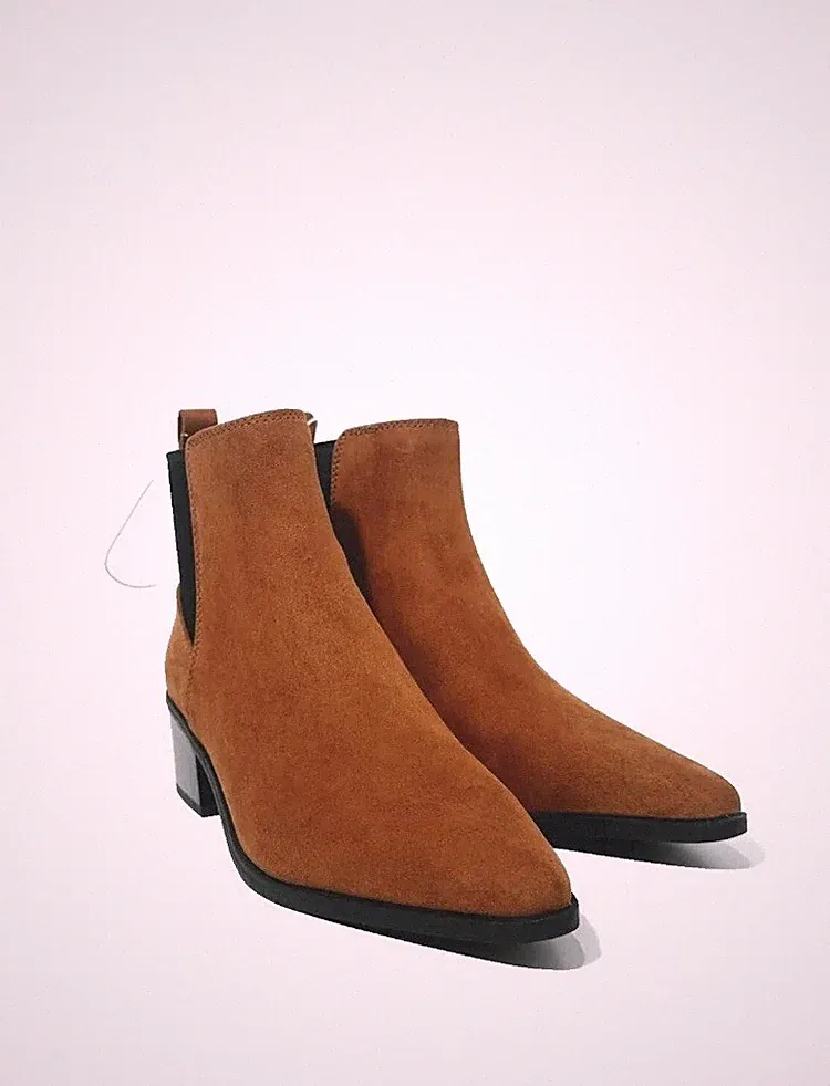 Women's Gwen Low Shaft Heeled Boots - A New Day Cognac 7.5 Wide