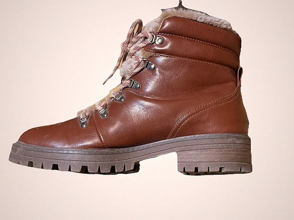 Women’s Hiking Boots Fur Lined Lace Up Cognac Tan Lug Sole A New Day Lindy 11