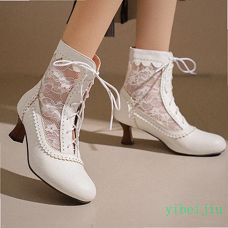 Women's Kitten Heel Lace Up Ankle Boot Wing Tip Brogue Shoes Vintage 48/49/50