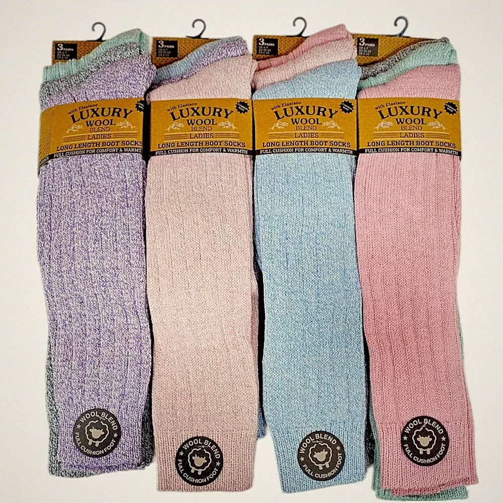 Women's Knee High WOOL BLEND WINTER WARM WALKING HIKING SKI LADIES BOOT SOCKS