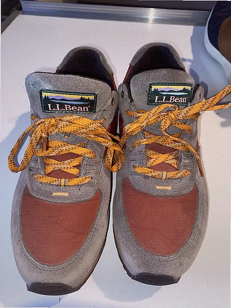 Women’s L.L. Bean Cotton, Hiking Shoes, Size 8 1/2 Red And Gray With Orange