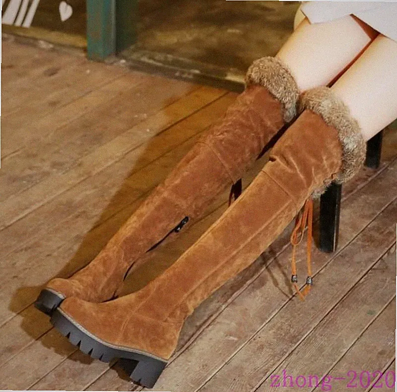 Women's Over The Knee Boots Snow Winter Faux Suede Fur Trim Casual Long Shoes SZ