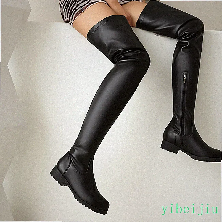 Women's Over The Knee High Boots Casual Comfort Flat Low Heel Leather Shoes 2025