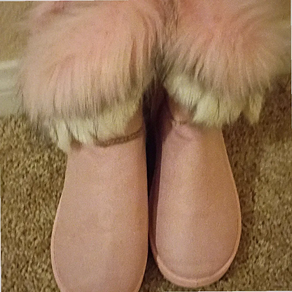 Women’s Pink Faux Fur Mid-Calf Snow Boots, Lined Solid Round Toe Pull On