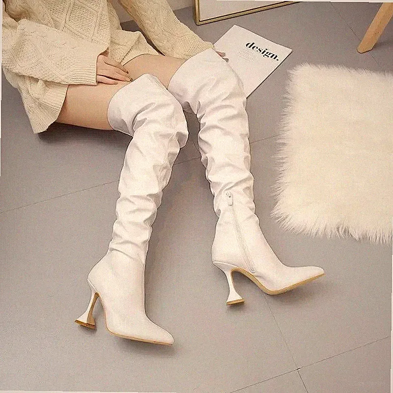 Women's Pointed Toe Side Zip Over The Knee Boots Nightclub Casual Outdoor Shoes