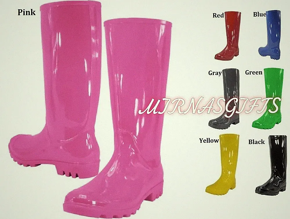 Women's Rubber Rain Boots Black Blue Gray Green Red Yellow Size 5 6 7 8 9 10 11