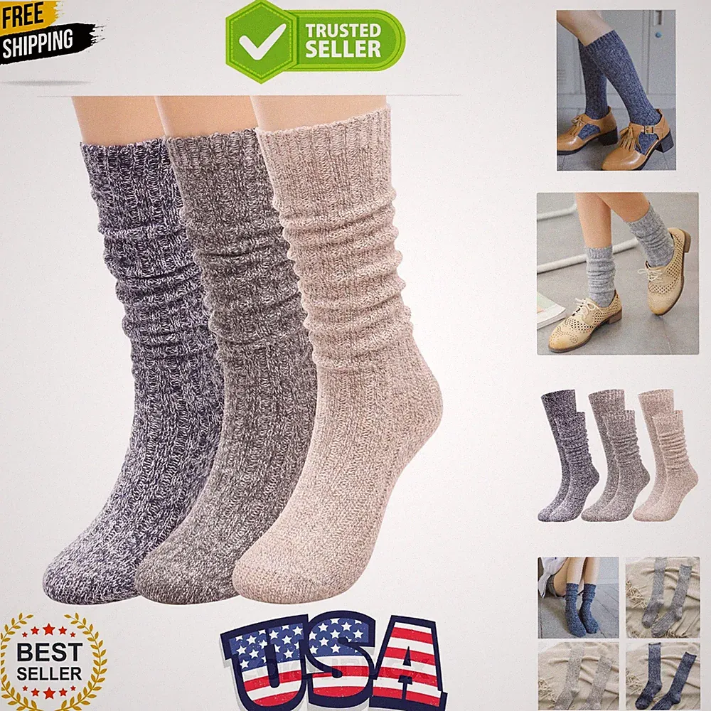 Women's Socks Winter Thick Knit Wool Crew Knee High Cozy Slouch Boots Socks,V...