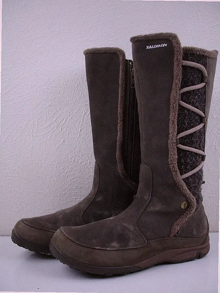 Women's sz 8.5 M Salomon Emmy Winter Boots Brown Waterproof Insulated Suede Knee