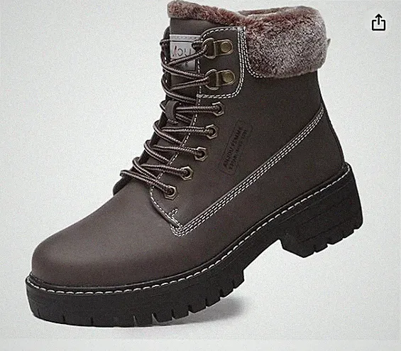 Women’s Waterproof Hiking Boots Size 6 Leather And Fur Brown High Quality