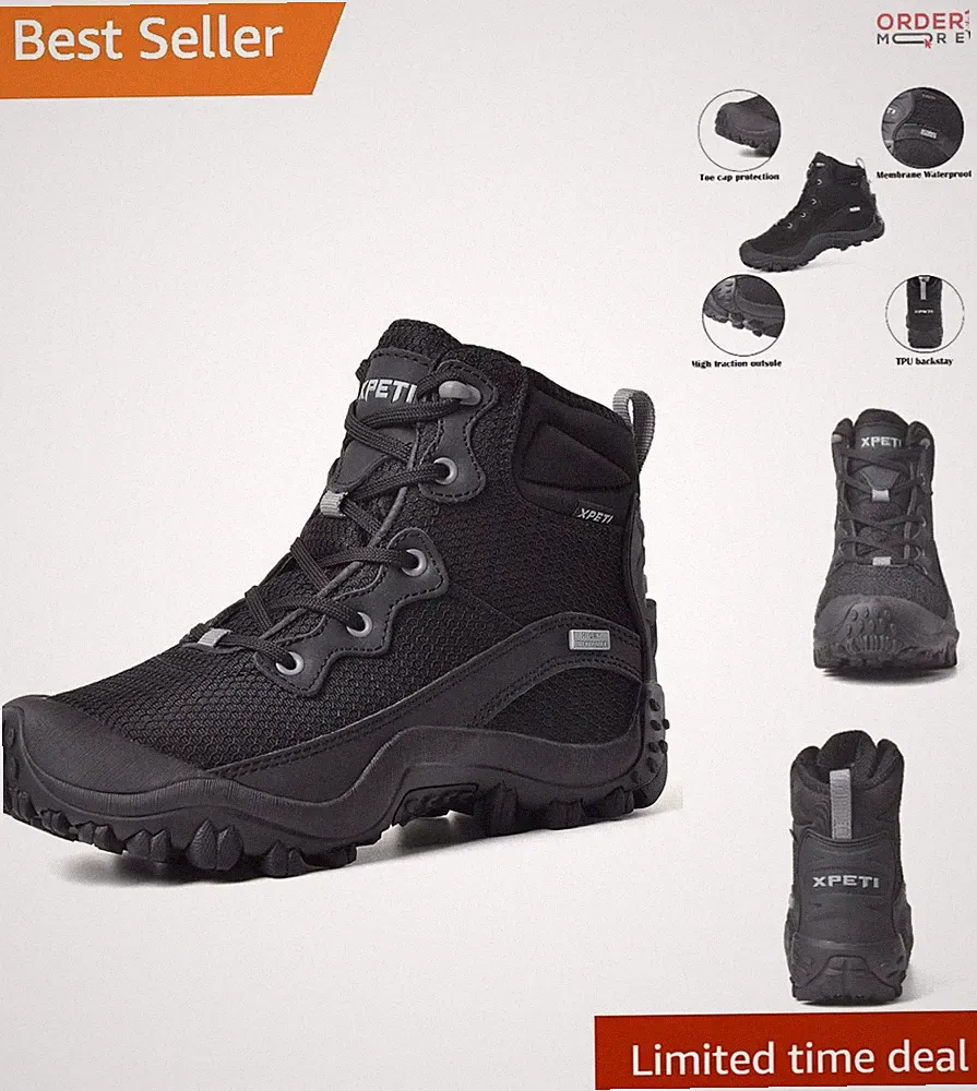 Women's Waterproof Rubber Hiking Boots Size Up Lace-Up Non-Slip Outdoor Use