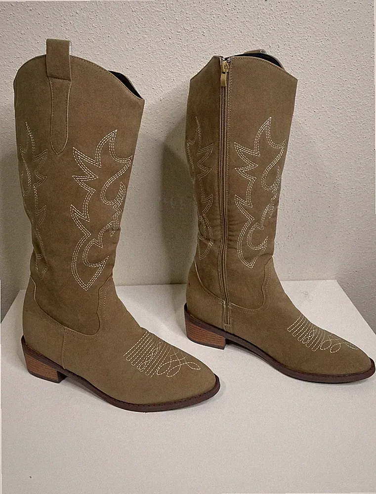 Women's Western Boots Mid-Calf Snip Toe Embroidery Cowboy Cowgirl Boots Size 10