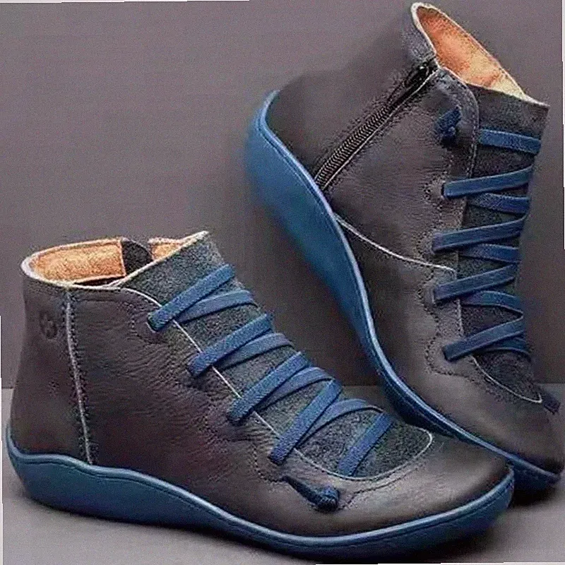 Women's Winter Snow Boots Genuine Leather Fur Ankle Lace-Up Warm Shoes
