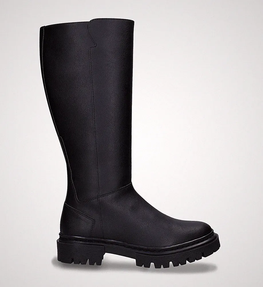 Women tall boots black vegan leather zip high knee confident style flat riding