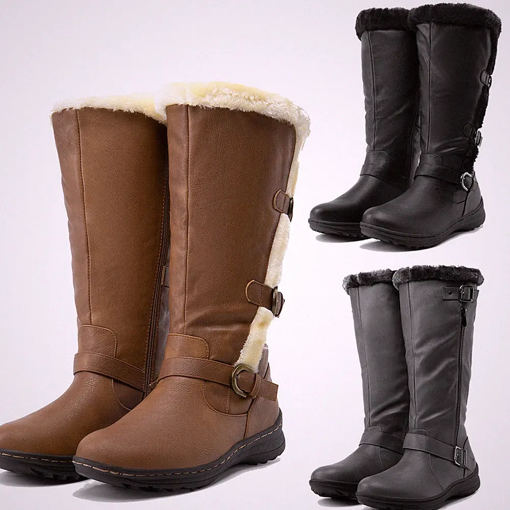 Women Warm Thick Faux Fur Lined Knee High Boots Side Zipper Winter Snow Boots