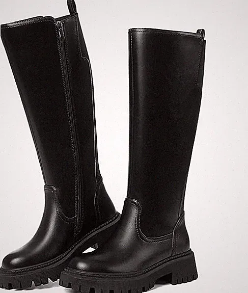 Womens Black Round Toe Knee High Platform Tall Classic Lug Sole Riding Boots 9.5