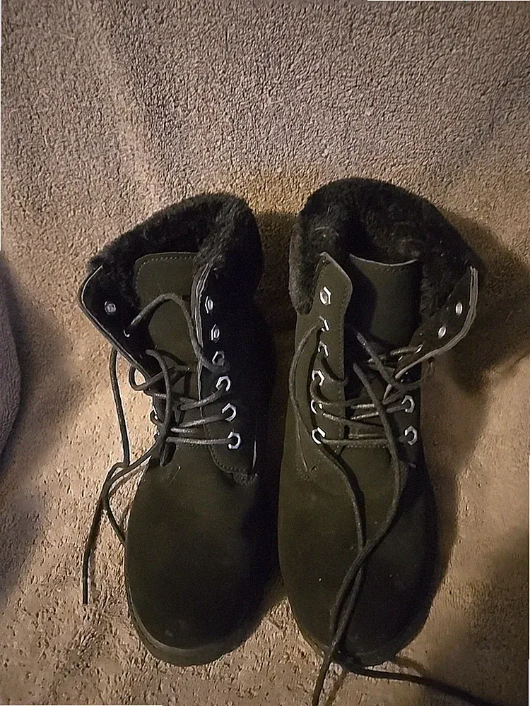 Womens Black Suede Work Boots With Faux Fur