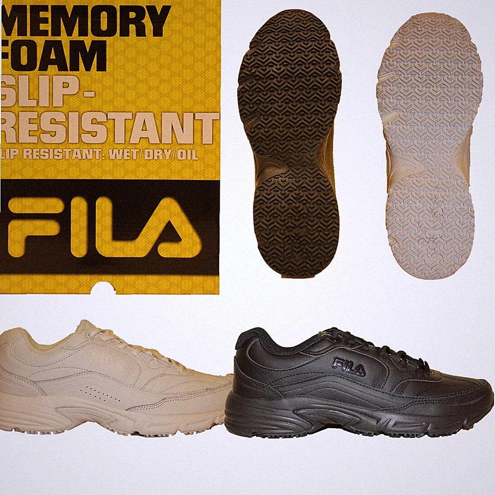Womens Fila Workshift Non Skid Slip Resistant Memory Foam Work Shoes Black White