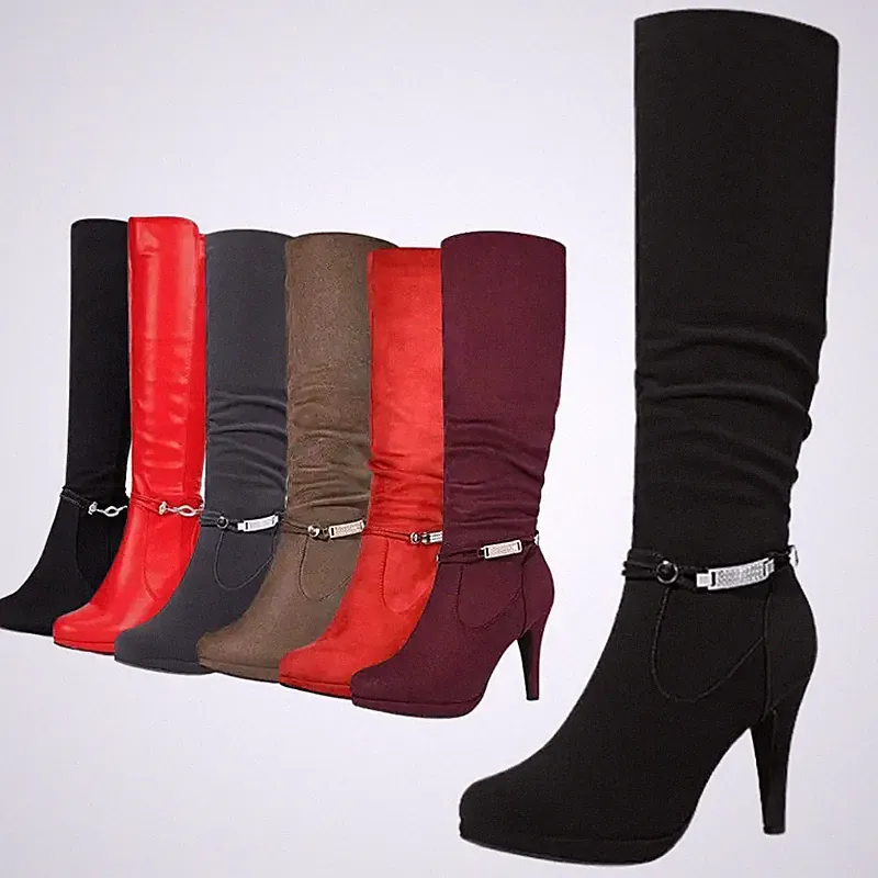 Womens Knee High Boots High Heel Platform Faux Fur Warm Winter Boots