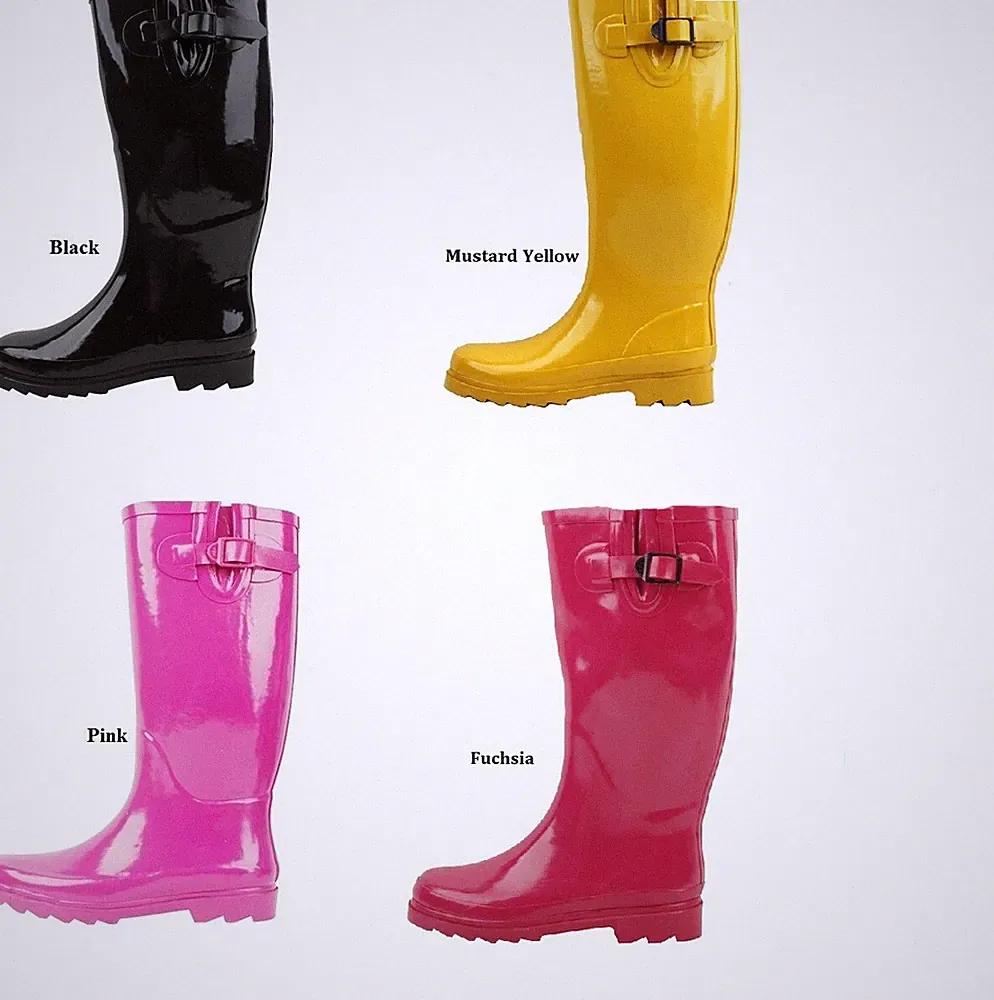 Womens Lined Rubber Rain Boots Choice of Black Pink Yellow or Fuchsia 6 - 11